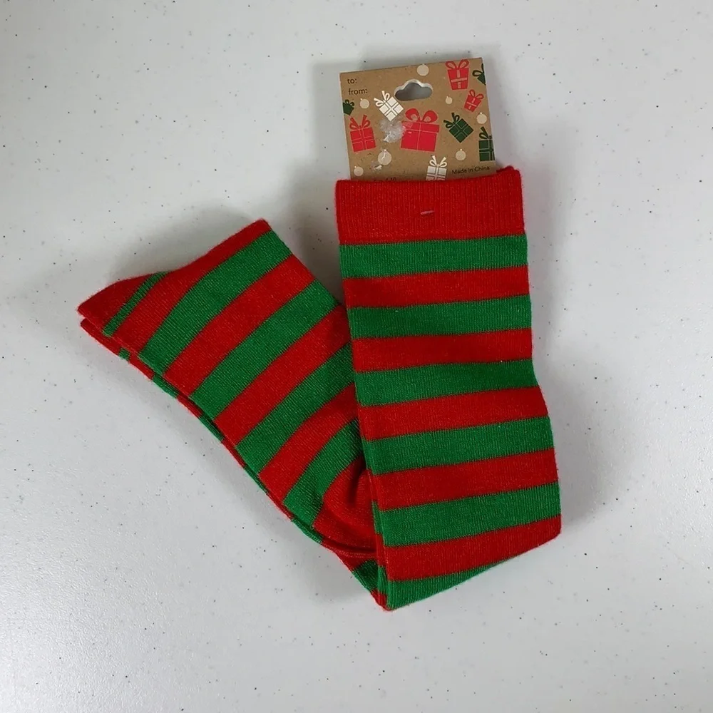 Green and Red Knee High Holiday Socks - 1 pair